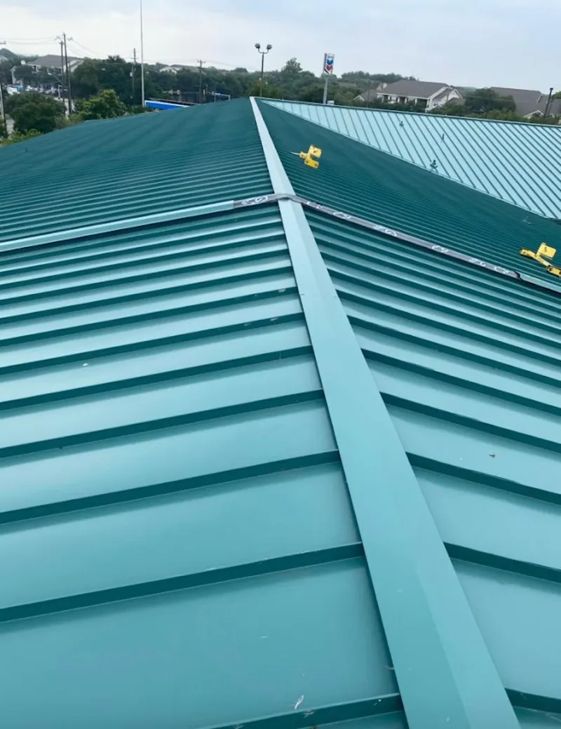 Green commercial metal roof ridge and valley for Metal Roof Repair in Palo Alto